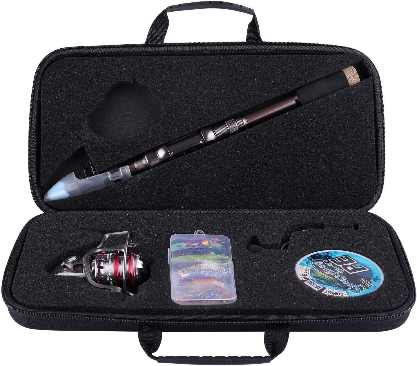1.8M Carbon Fiber Telescopic Fishing Rod & Reel Combo Kit Lures Line