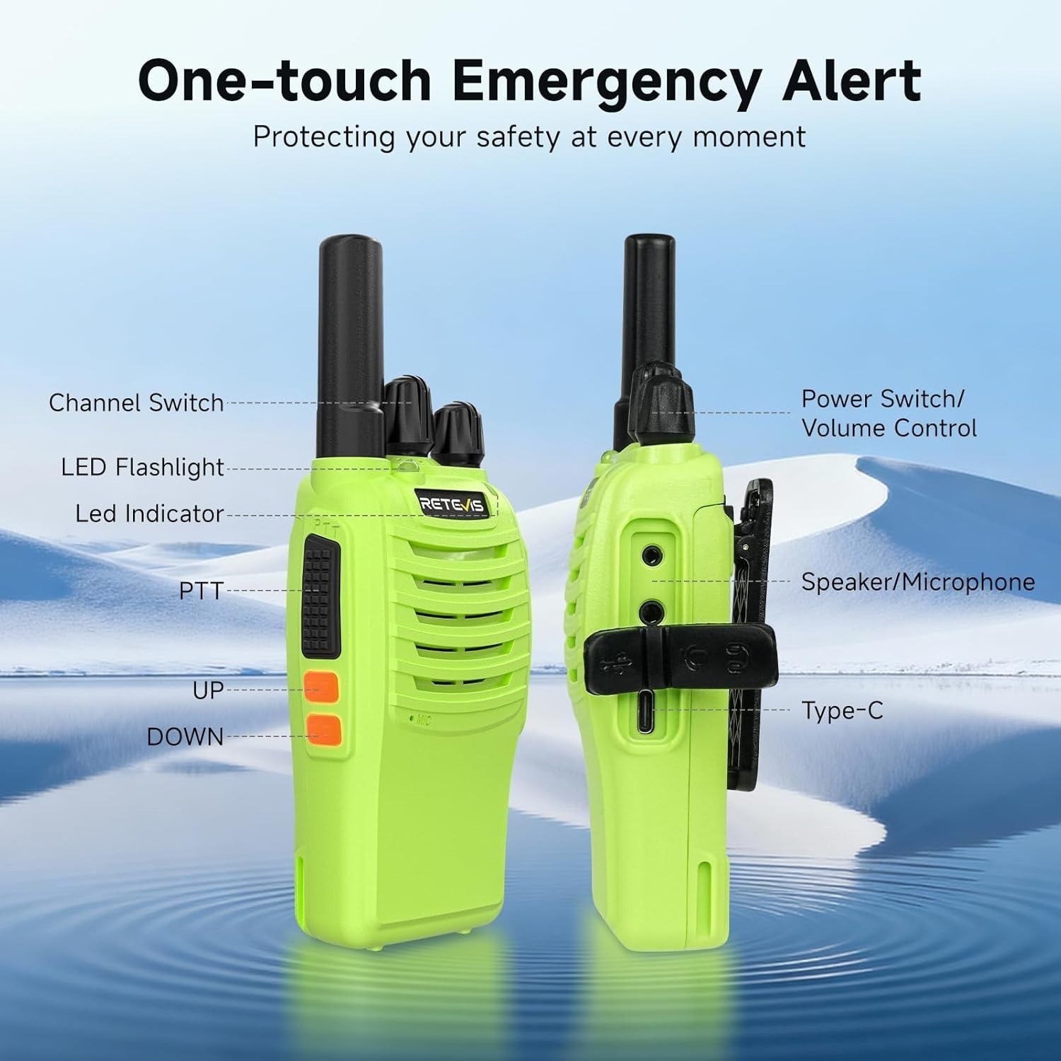 PMR446 Walkie Talkies 3 Pack Rechargeable VOX Type-C LED Alarm