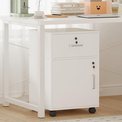 White Mobile Filing Cabinet Drawer Door Lockable A4 Under Desk on Wheels