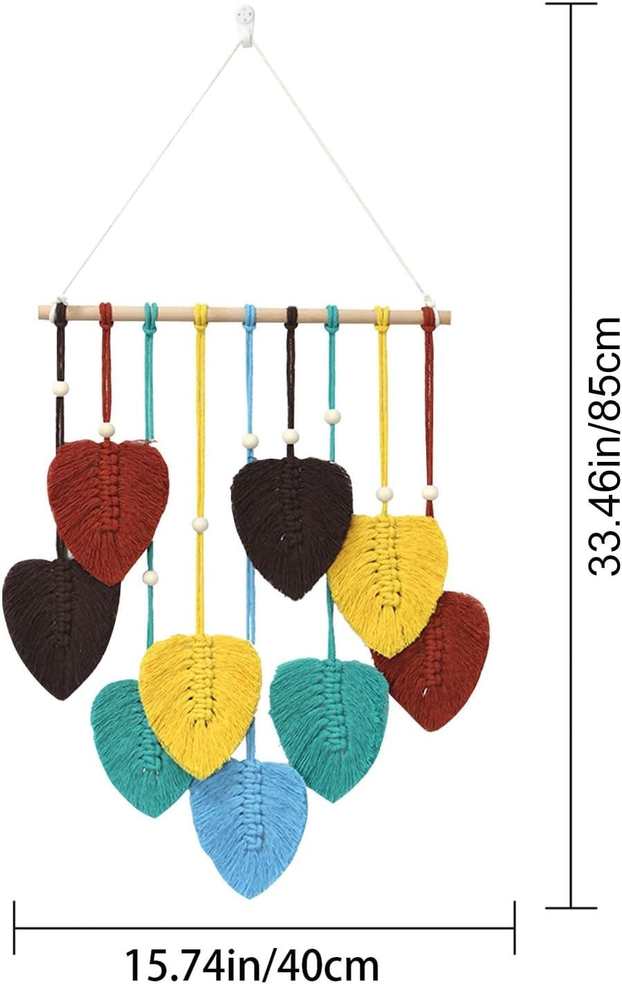 Colourful Boho Macrame Leaf Wall Hanging 40x80cm Cotton Tapestry