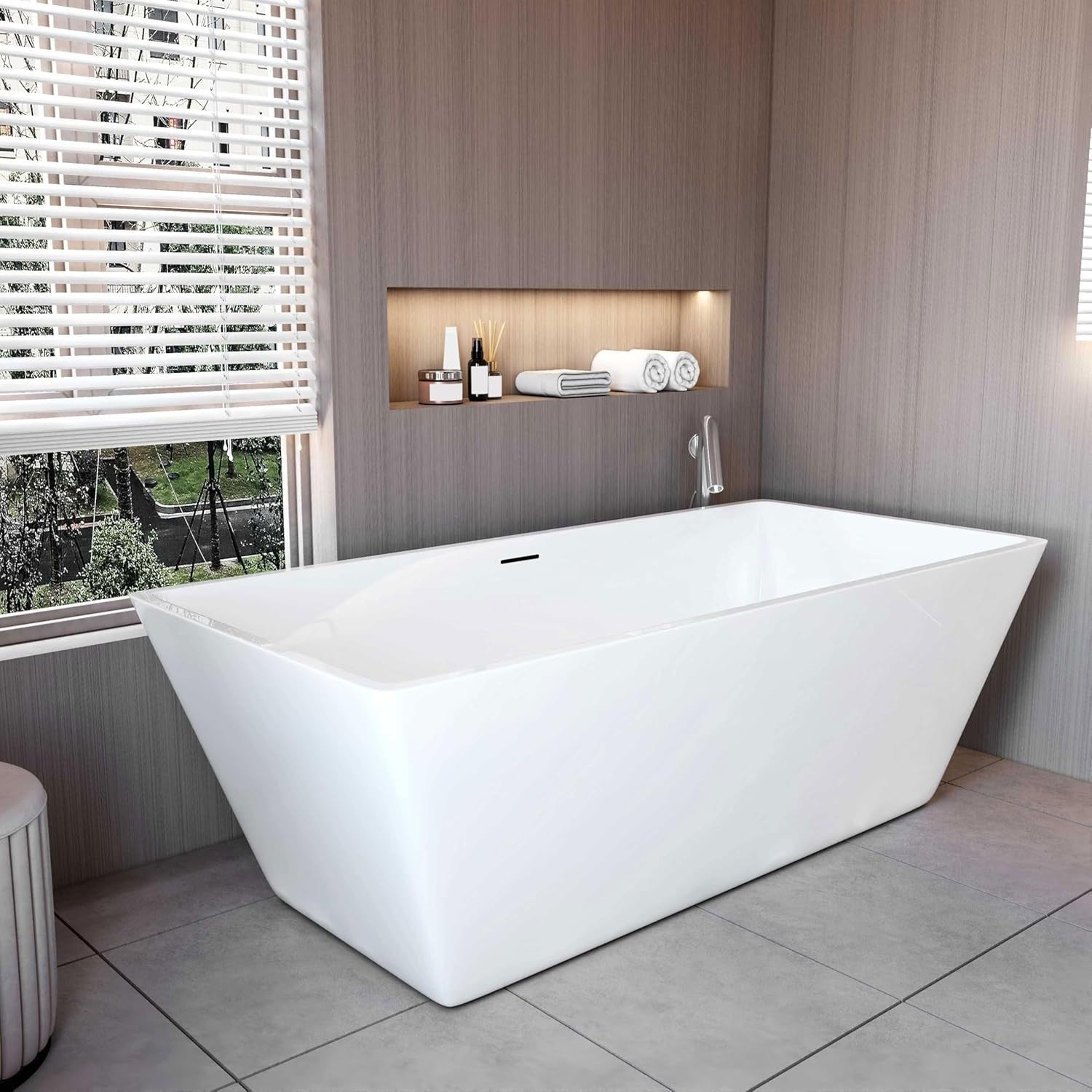1700x800mm White Double Ended Freestanding Acrylic Shower Bath Modern