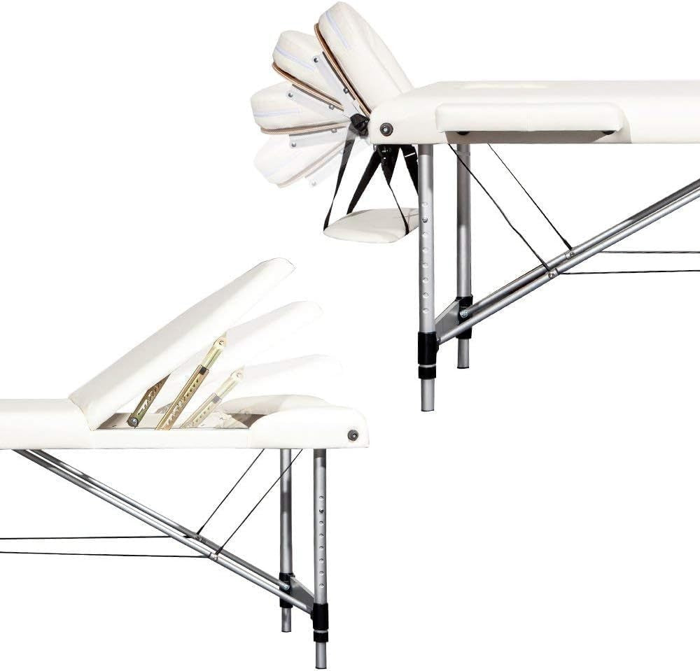 Portable 3 Section Massage Table Aluminium Foldable Therapy Bed 60cm Beige