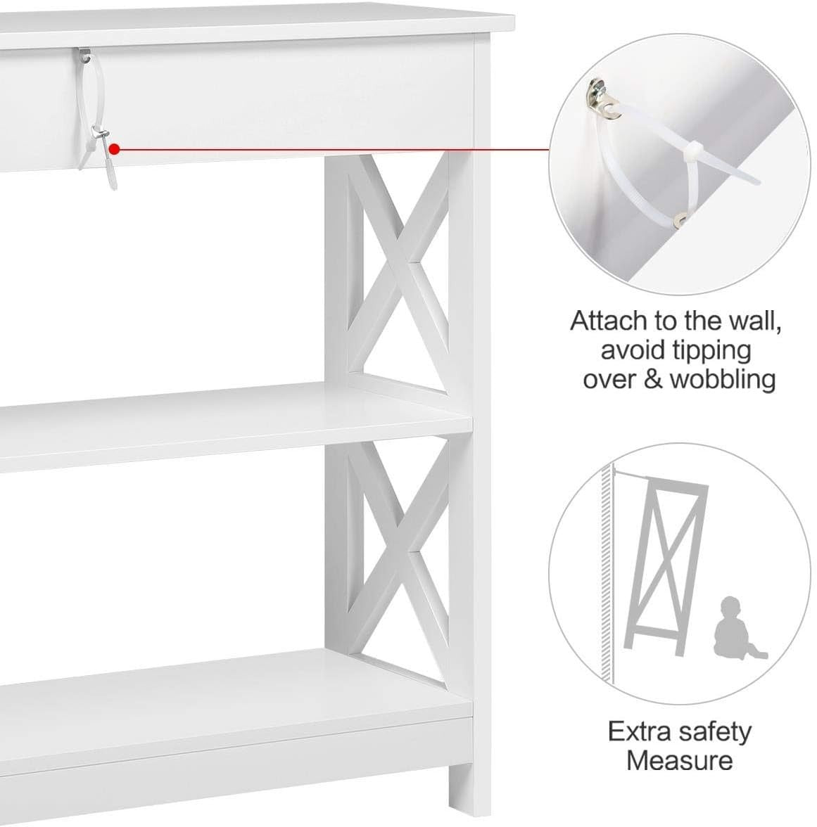 Slim Console Table with Drawer & Storage Shelves – Space-Saving, Durable Wood