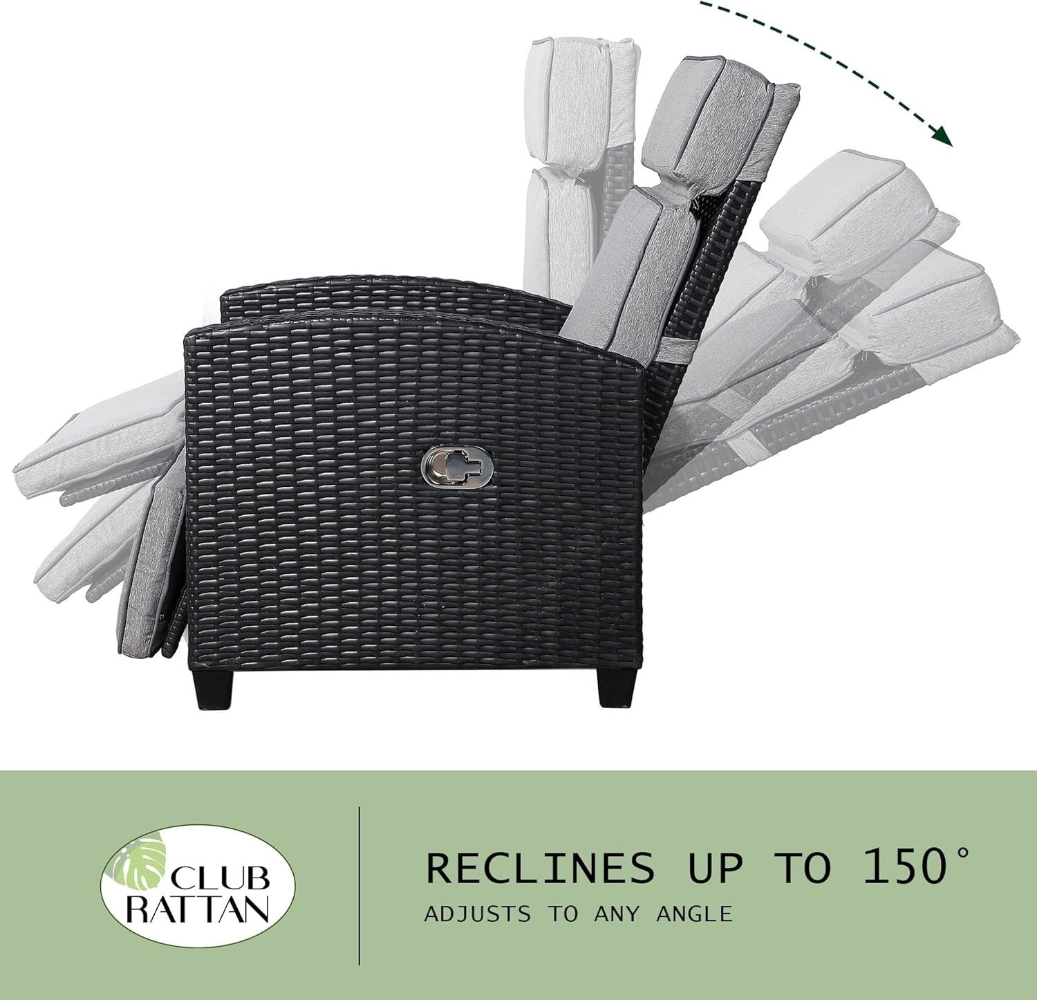 Outdoor Rattan Recliner Chair with Side Table Adjustable Headrest Patio Lounger