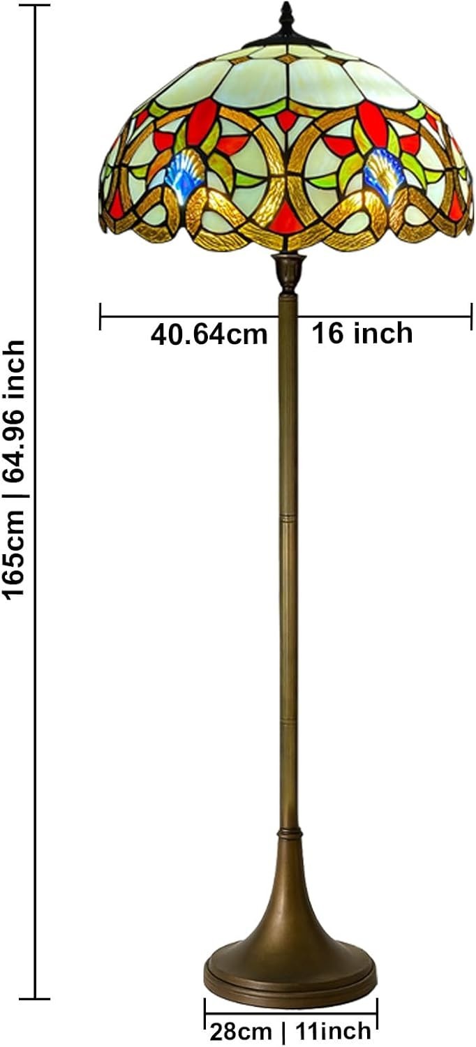 Antique Stained Glass Floor Lamp Handcrafted 16in Art Home Light