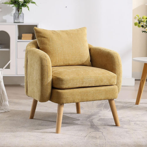 Yellow Accent Armchair Chenille Lounge Chair with Wood Legs for Living Room