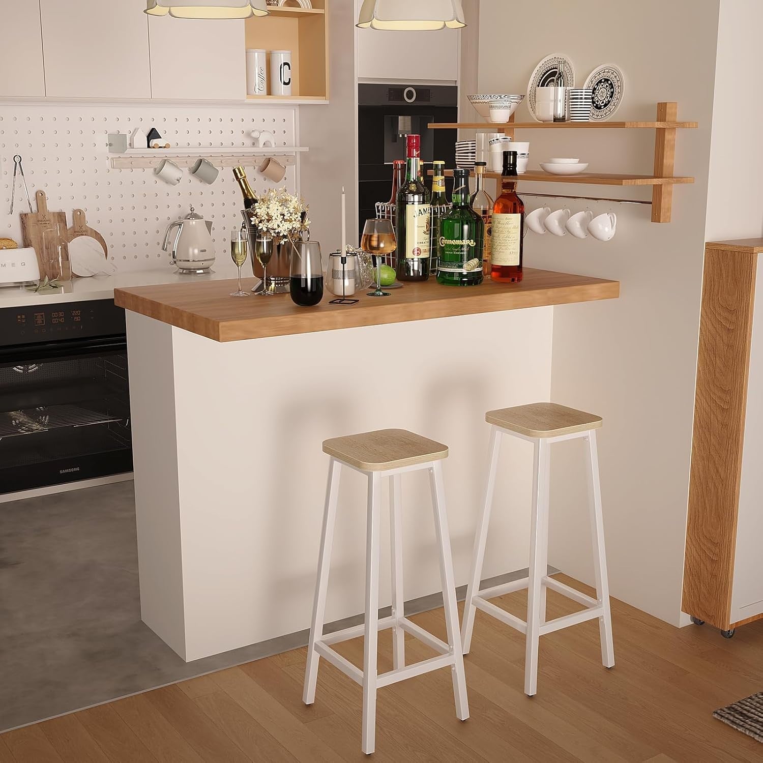 Square Bar Stool Set of 2 | Adjustable Footrest 29.5x29.5x70CM