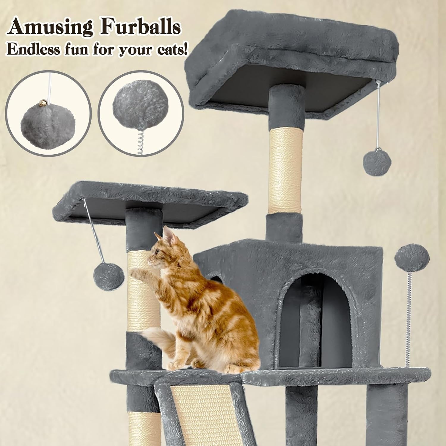 Large Cat Tree Tower 177cm Multi Level Condo Hammock Sisal Scratching Posts
