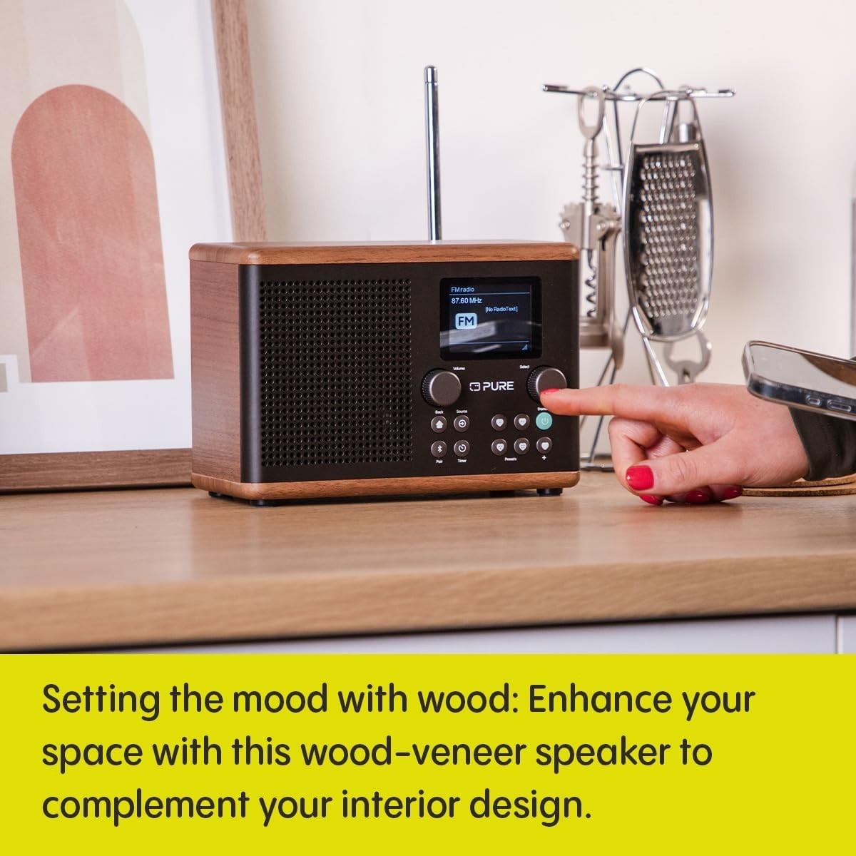 Digital Kitchen Radio DAB+ FM Bluetooth USB AUX Timer Alarm Black/Walnut