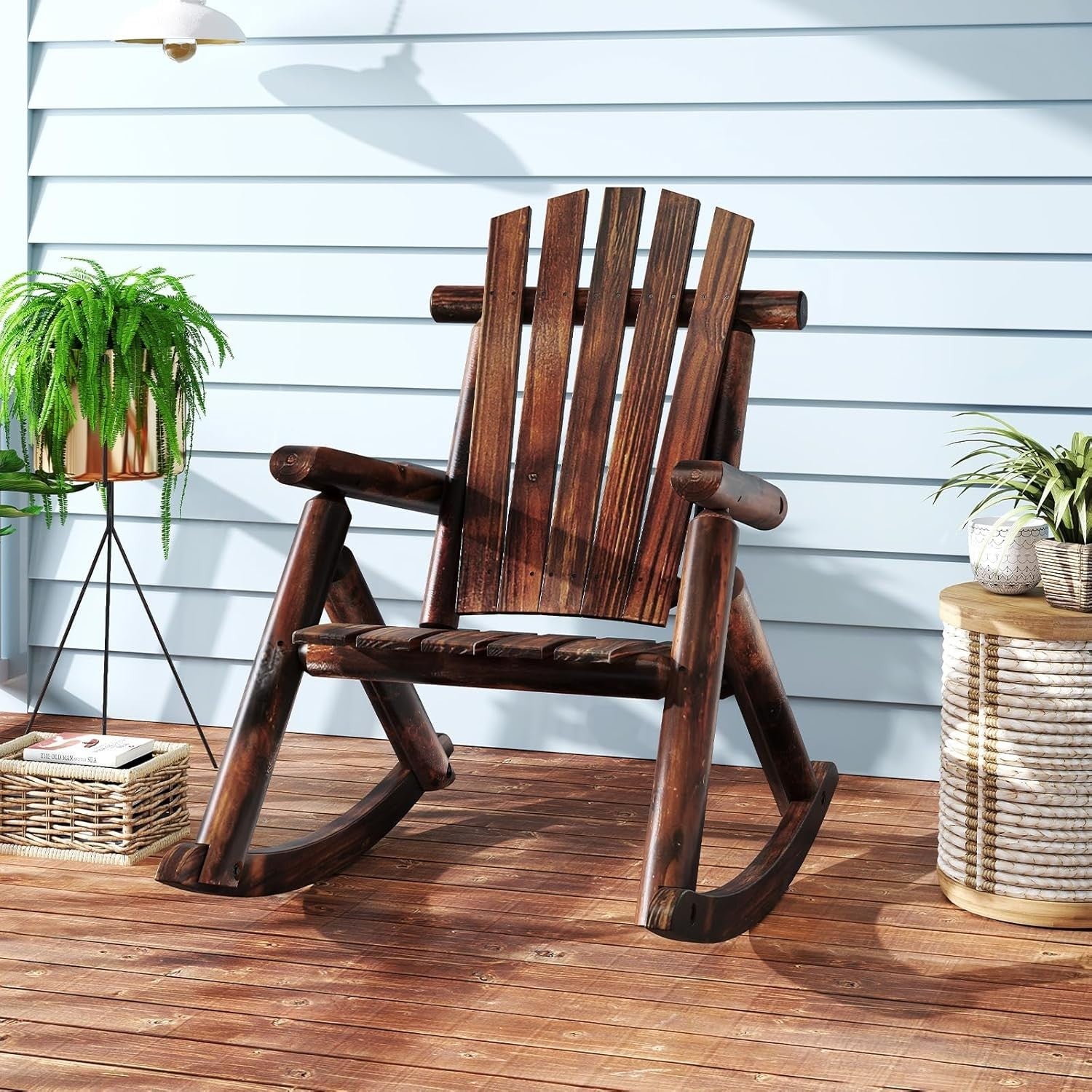 Durable Outdoor Wooden Rocking Chair Set Garden Patio Porch Balcony Relaxer