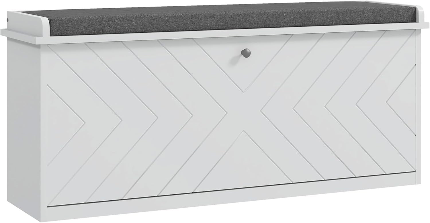 Entryway Shoe Bench with Cushion & Adjustable Shelf for Hallway Storage