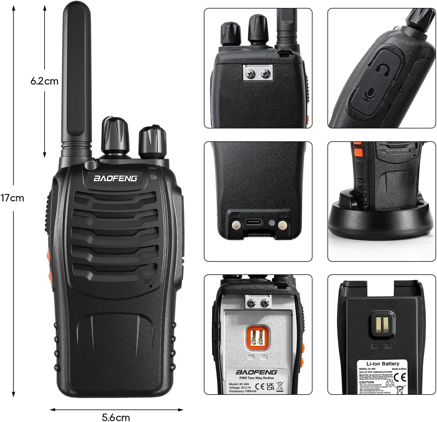 Long Range Walkie Talkies 2 Way Radio VOX 16CH Rechargeable 2 Pack