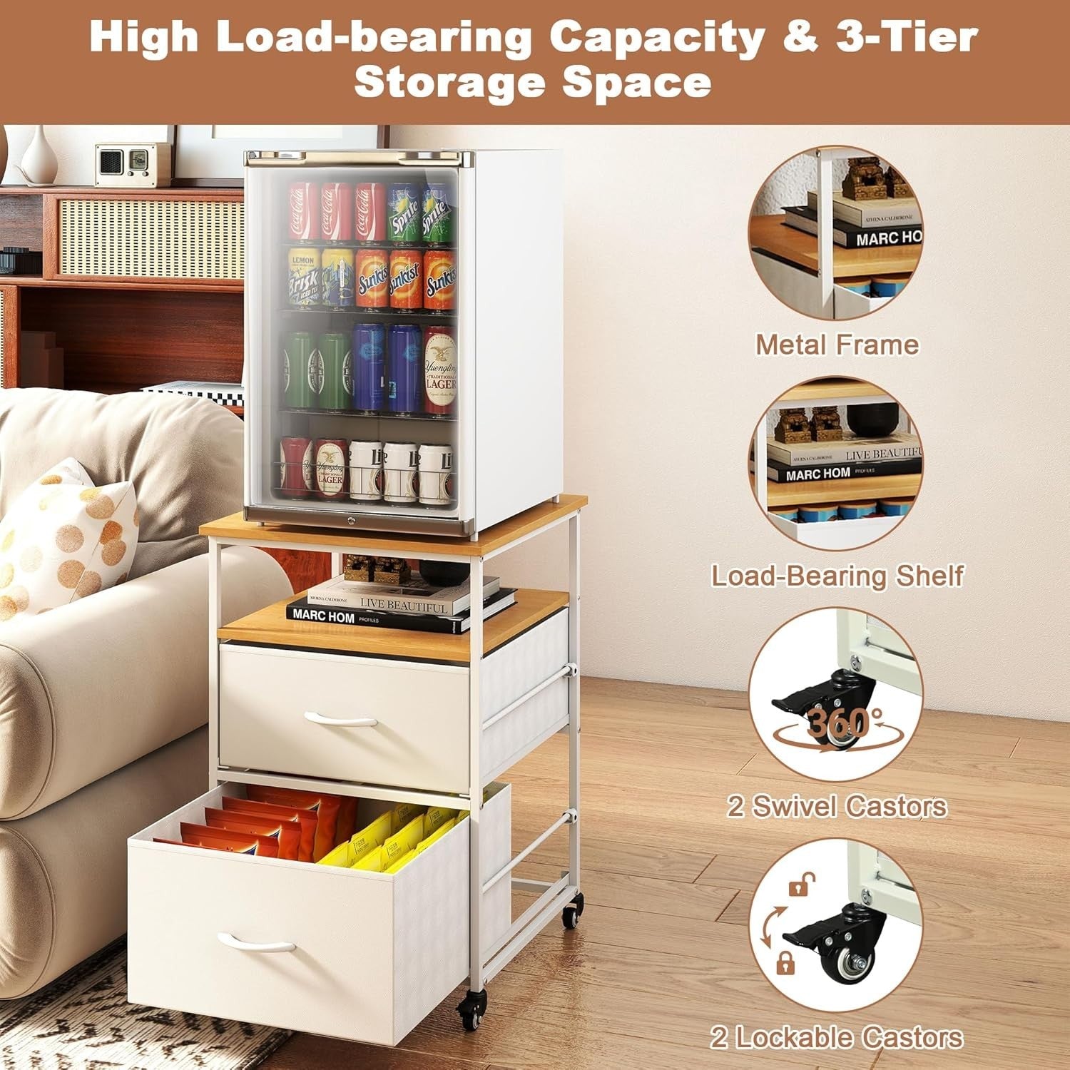Mini Fridge Stand with Storage 167kg Capacity Cart