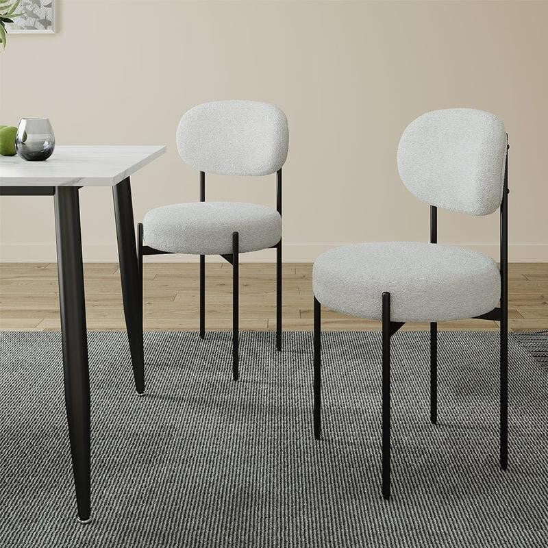 Marble Dining Table Set 120cm with 4 Boucle Chairs Modern Compact Luxe