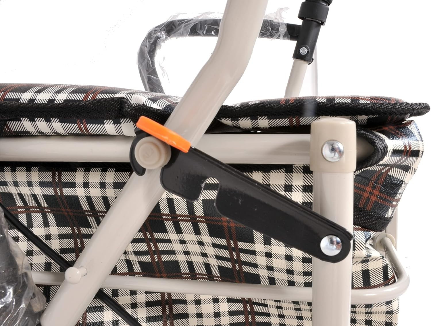 3-in-1 Shopping Trolley with Seat 25 Stone Swivel Wheels Light Tartan