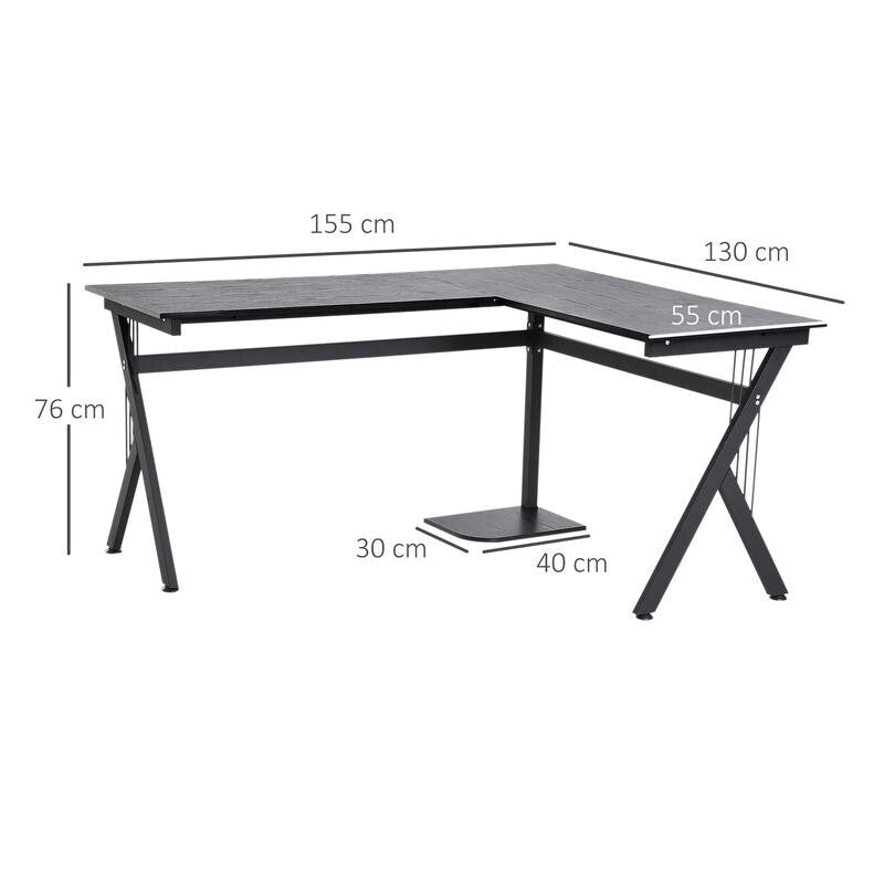 Black L-Shaped Corner Desk with CPU Stand – Gaming & Home Office Workstation