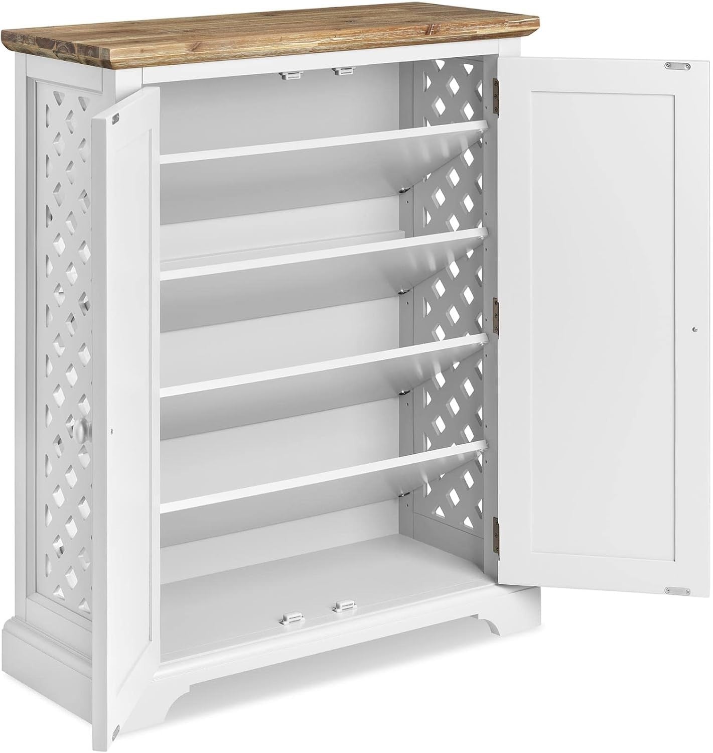 White Wooden Shoe Cabinet with Adjustable Shelves & Airflow Doors