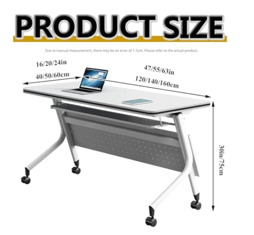 63" Flip-Top Mobile Conference Table – Folding Desk w/ Wheels & Privacy Panel
