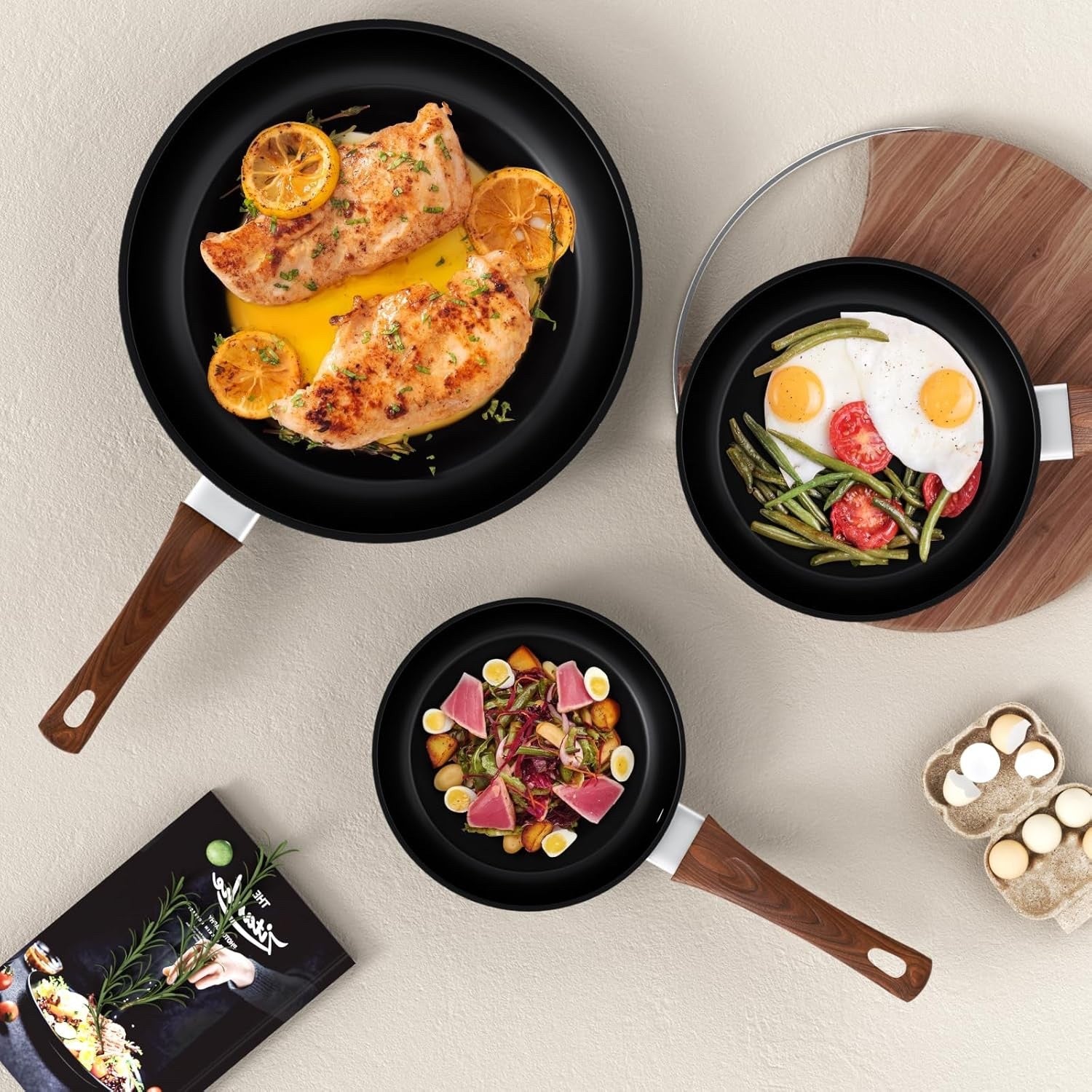 24cm Black Non Stick Frying Pan Induction Ready Granite Coating PFOA-Free