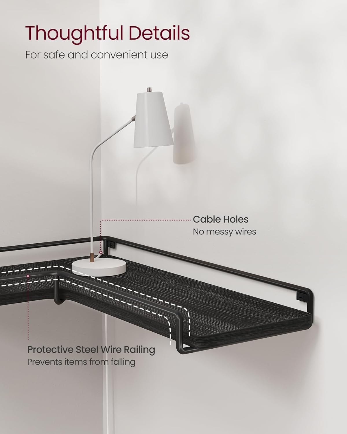 L-Shaped Corner Floating Shelves Set of 2 Industrial Wall Storage Black