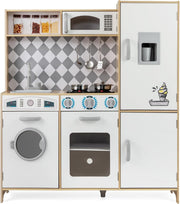 Large Wooden Kids Play Kitchen Natural White Lights Sounds Toy Set