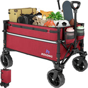 Heavy Duty Foldable Wagon Cart Collapsible Utility Trolley Wheels Burgundy