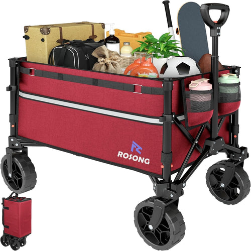 Heavy Duty Foldable Wagon Cart Collapsible Utility Trolley Wheels Burgundy