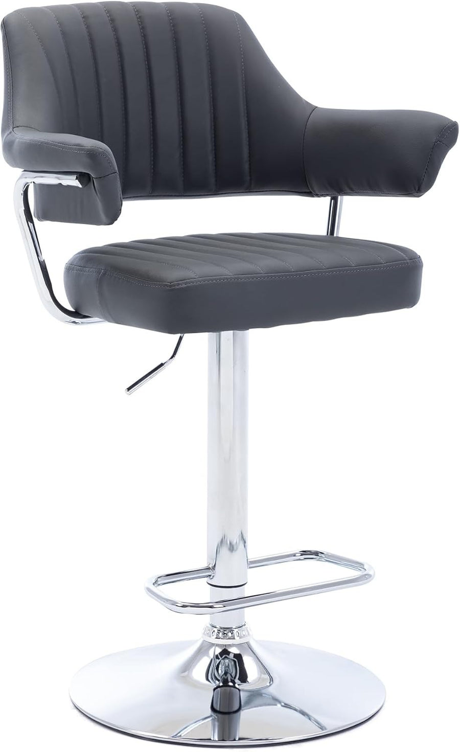 Grey Swivel Bar Stool Faux Leather Padded Chrome Frame