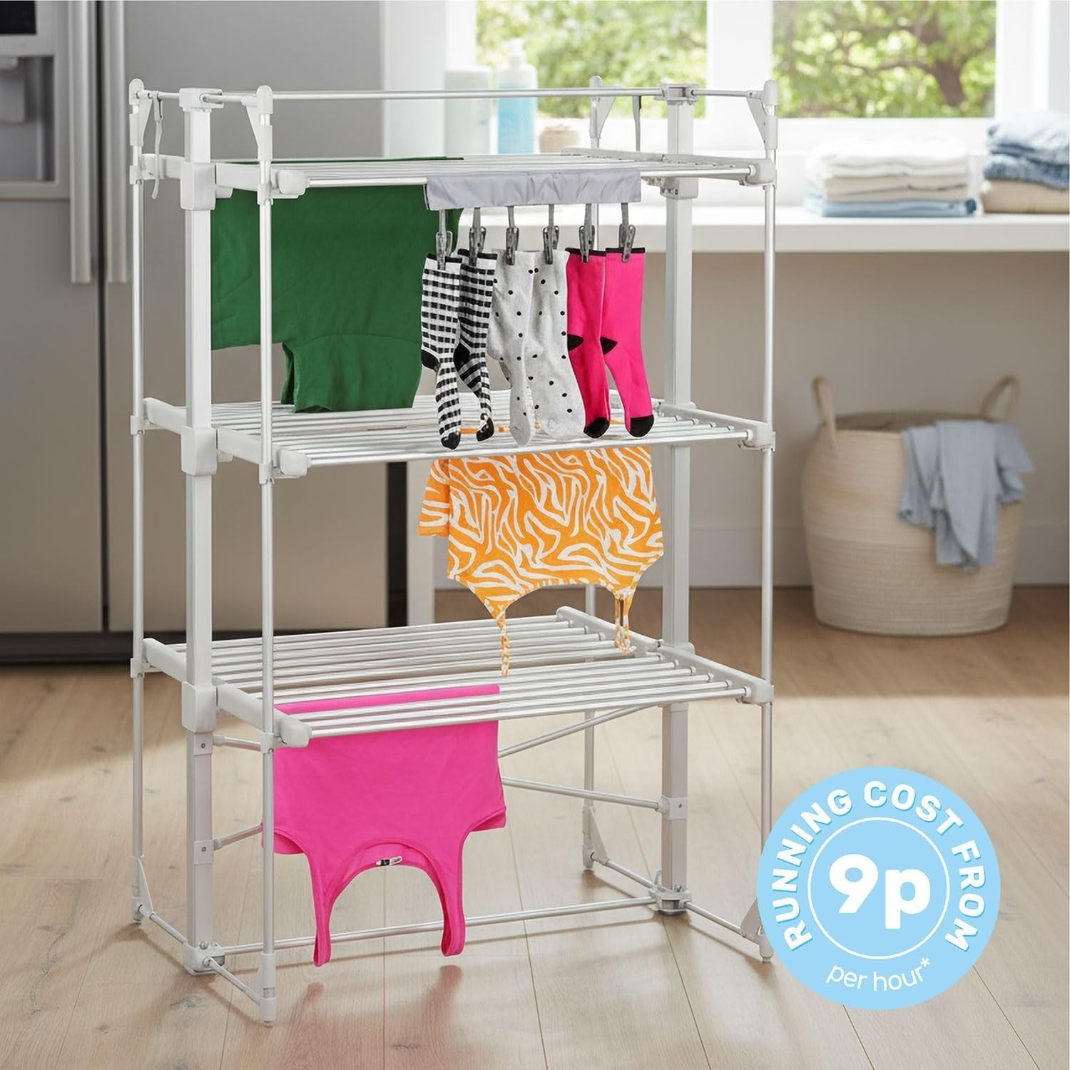 XL Heated Clothes Airer 3 Tier Square Electric Indoor Drying Rack 36 Rails 400W