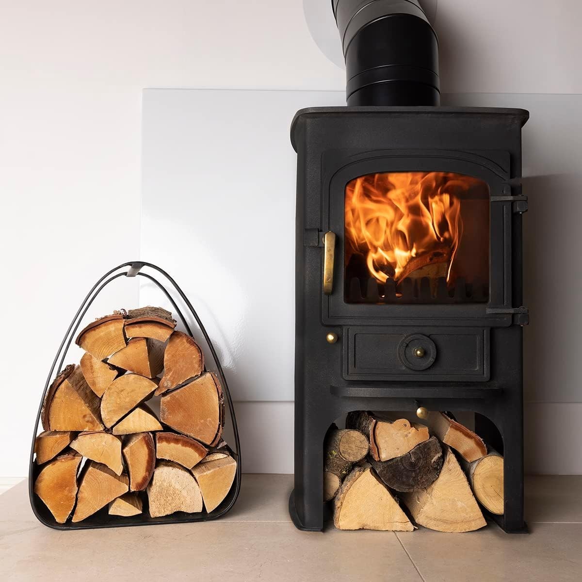 6kg Firewood Log Holder Indoor Outdoor Iron Rack Black Matte Modern Tidy