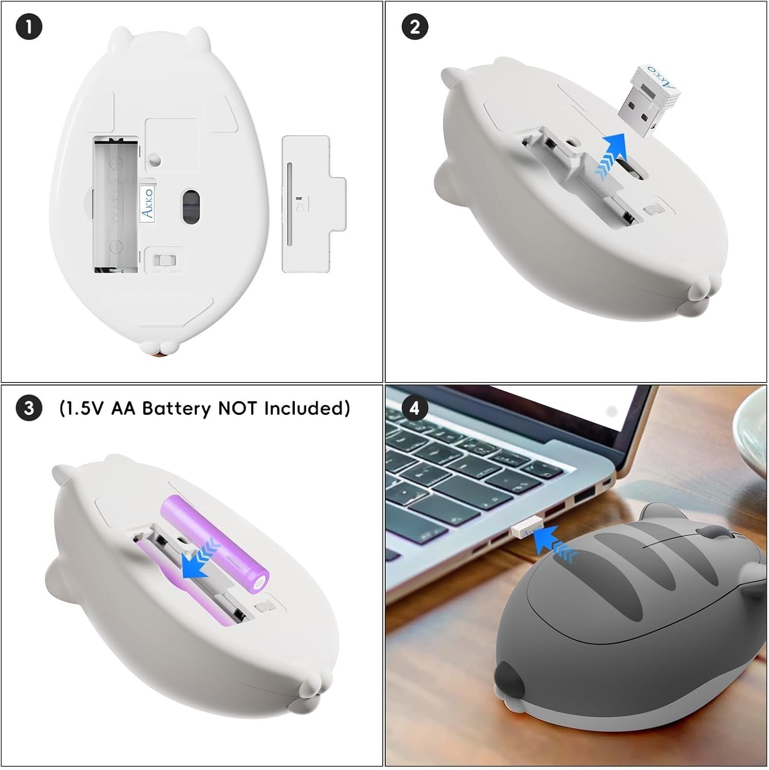 Grey Cat Wireless Mouse 3200 DPI Bluetooth 2.4G Silent Laptop