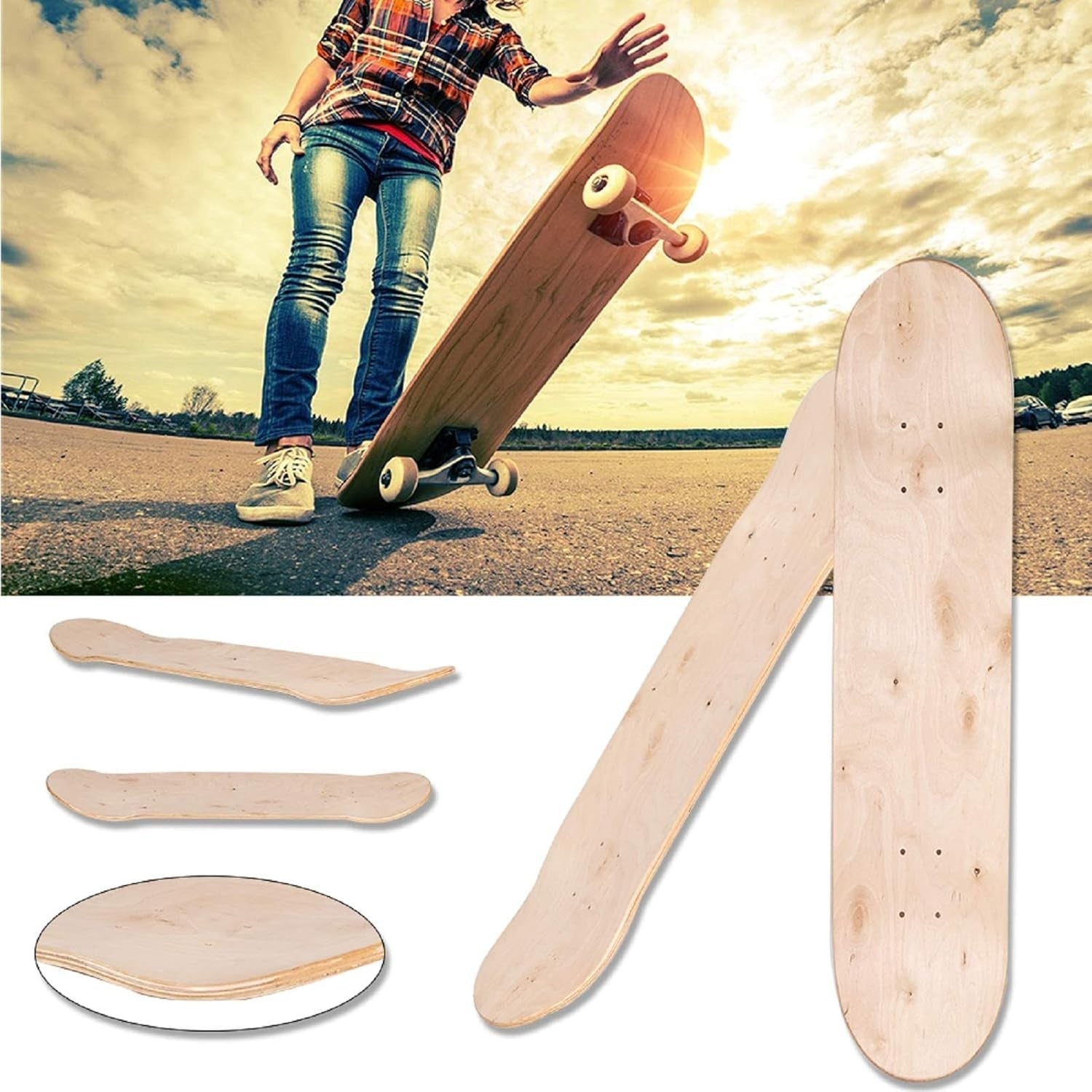 Blank Maple Skateboard Deck 8in Double Concave DIY Custom Board Kids Adult Pro