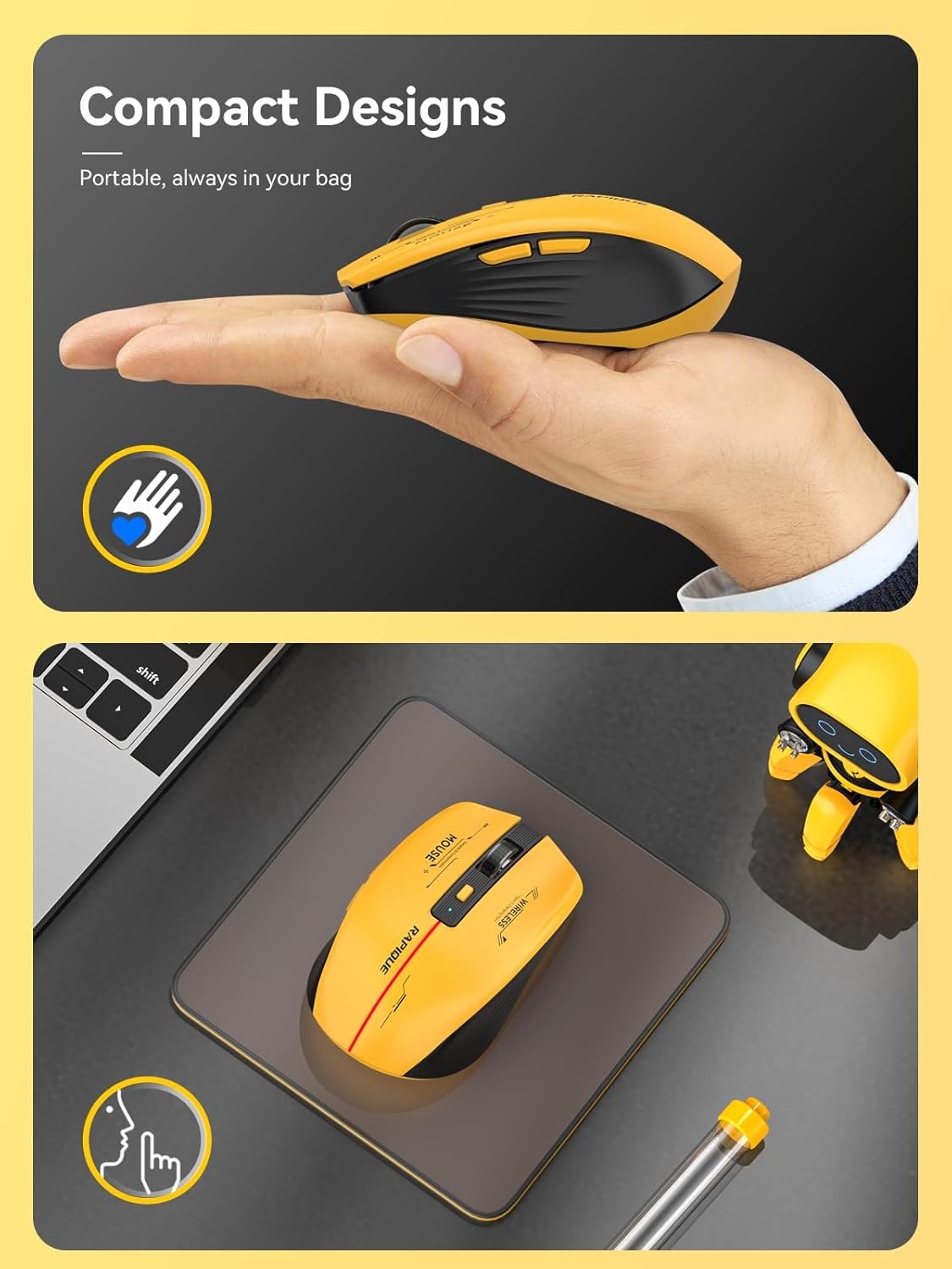 RAPIQUE Bluetooth Wireless Mouse Tri-Mode USB Receiver PC Laptop Mac