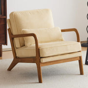 Dark Beige Corduroy Accent Chair – Solid Wood Lounge Armchair