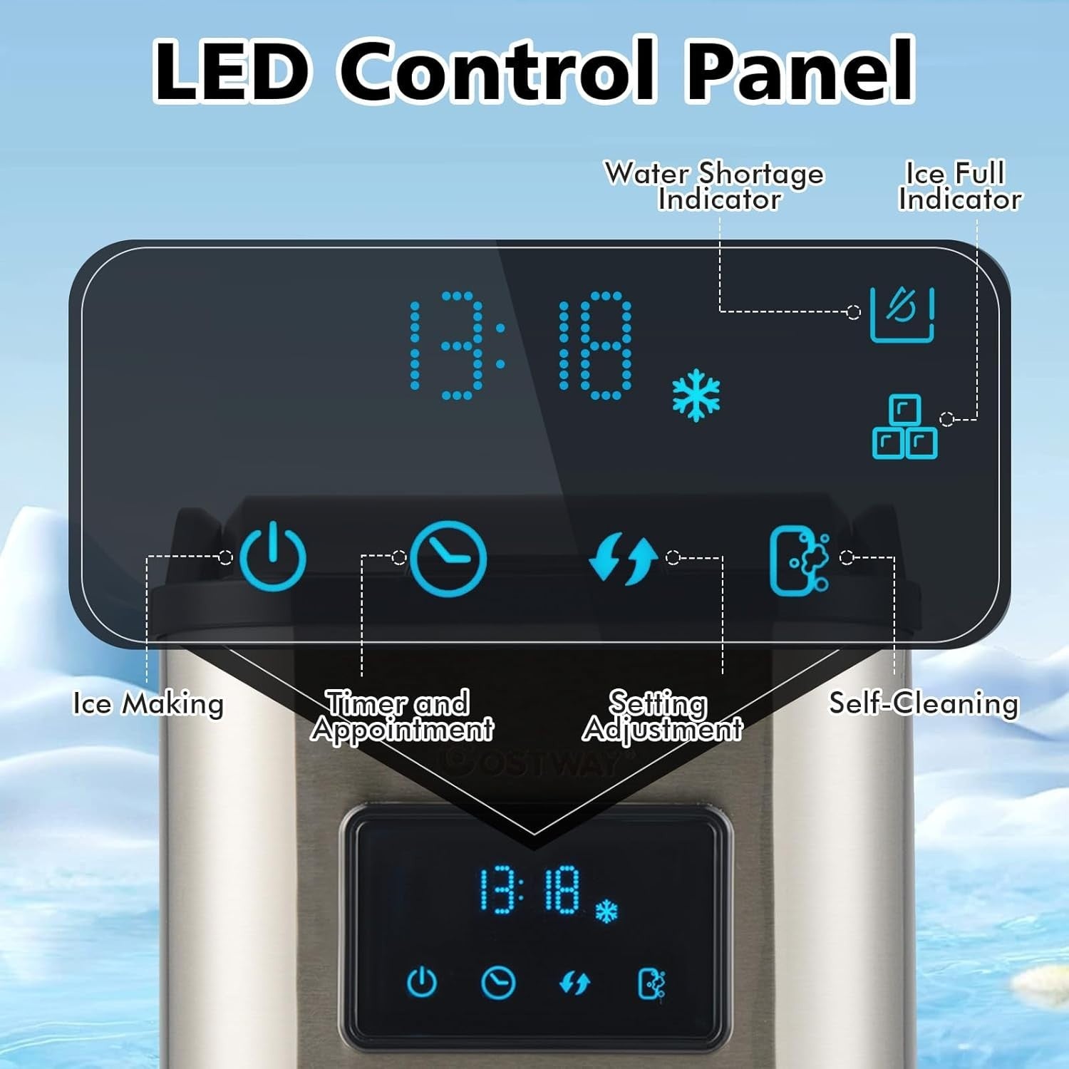 Nugget Ice Maker Countertop 24kg/24H Self Cleaning Timer 2.5L Tank