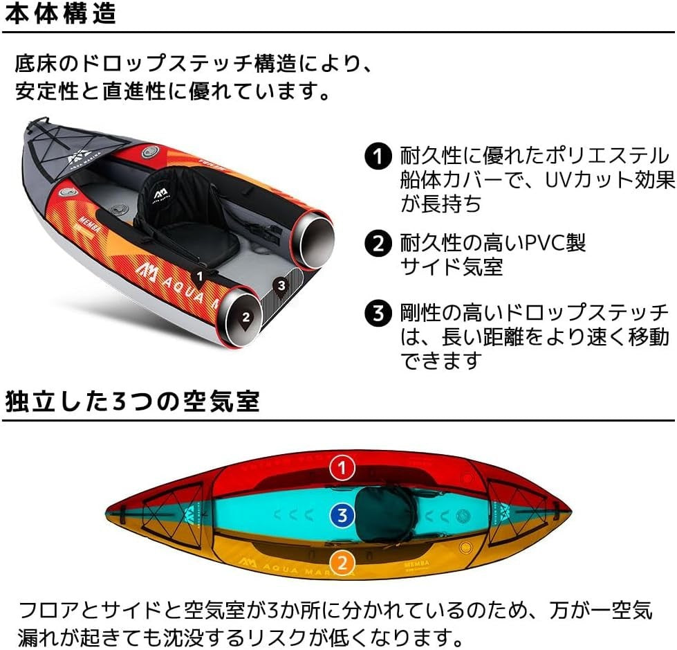 Inflatable Kayak w/ Drop Stitch Floor High Back Seat Orange