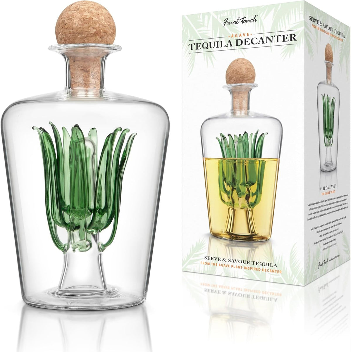 Agave Tequila Decanter 850ml Glass Bottle with Cork Stopper | Bar Gift Spirits