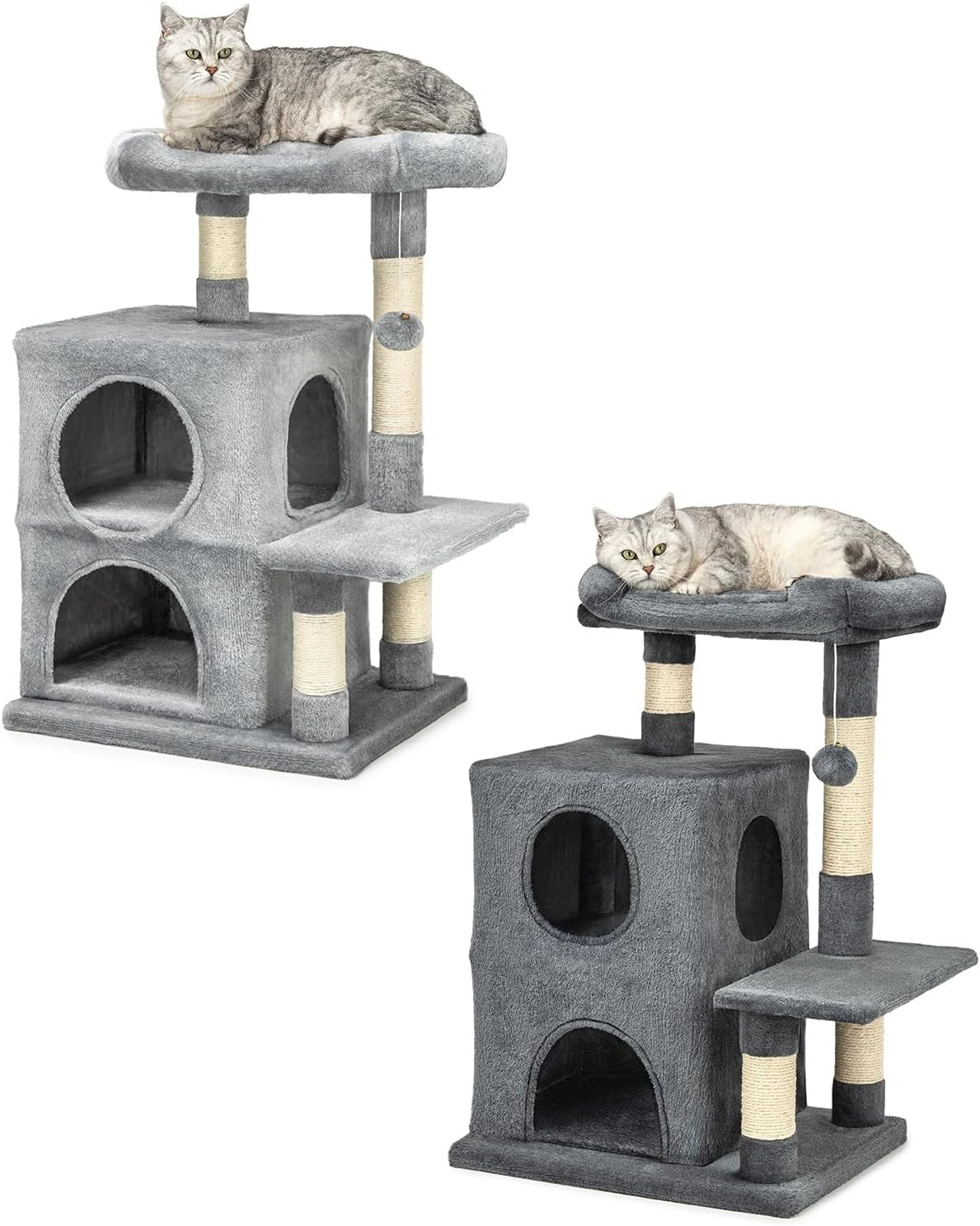 Cat Tree with 2 Condos Scratching Posts Plush Perch 80cm Dark Grey