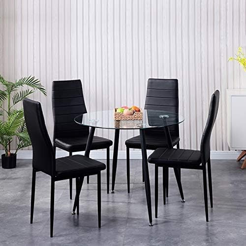 Round Glass Dining Table Black Metal Legs Modern 80cm Kitchen Table