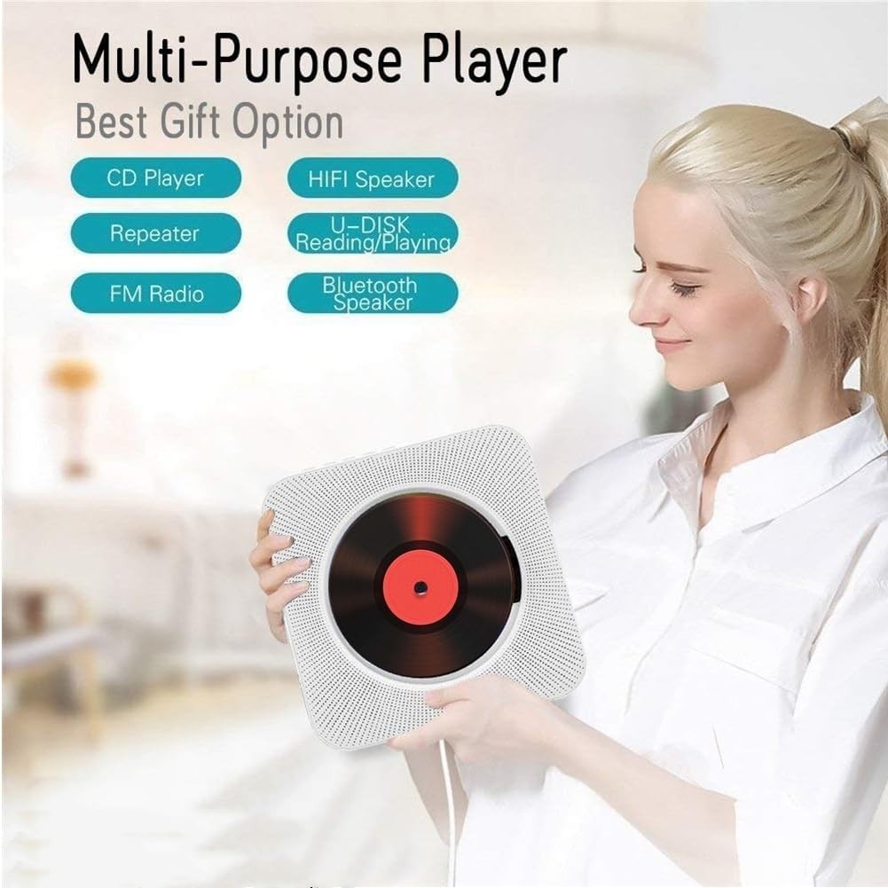 Bluetooth CD Player Wall Mounted HiFi Speakers FM Radio Remote White