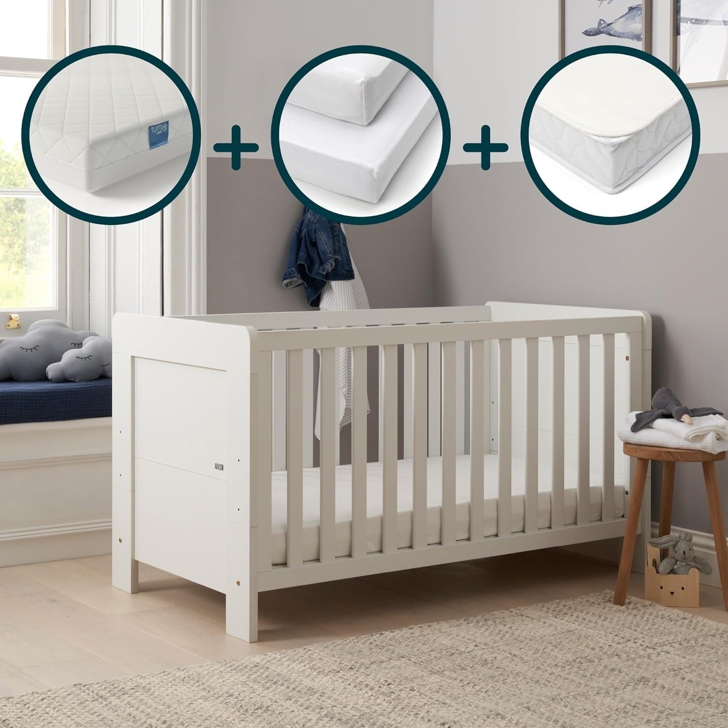 Baby Cot Bed Crib Toddler Day Bed Adjustable Wooden Convertible White