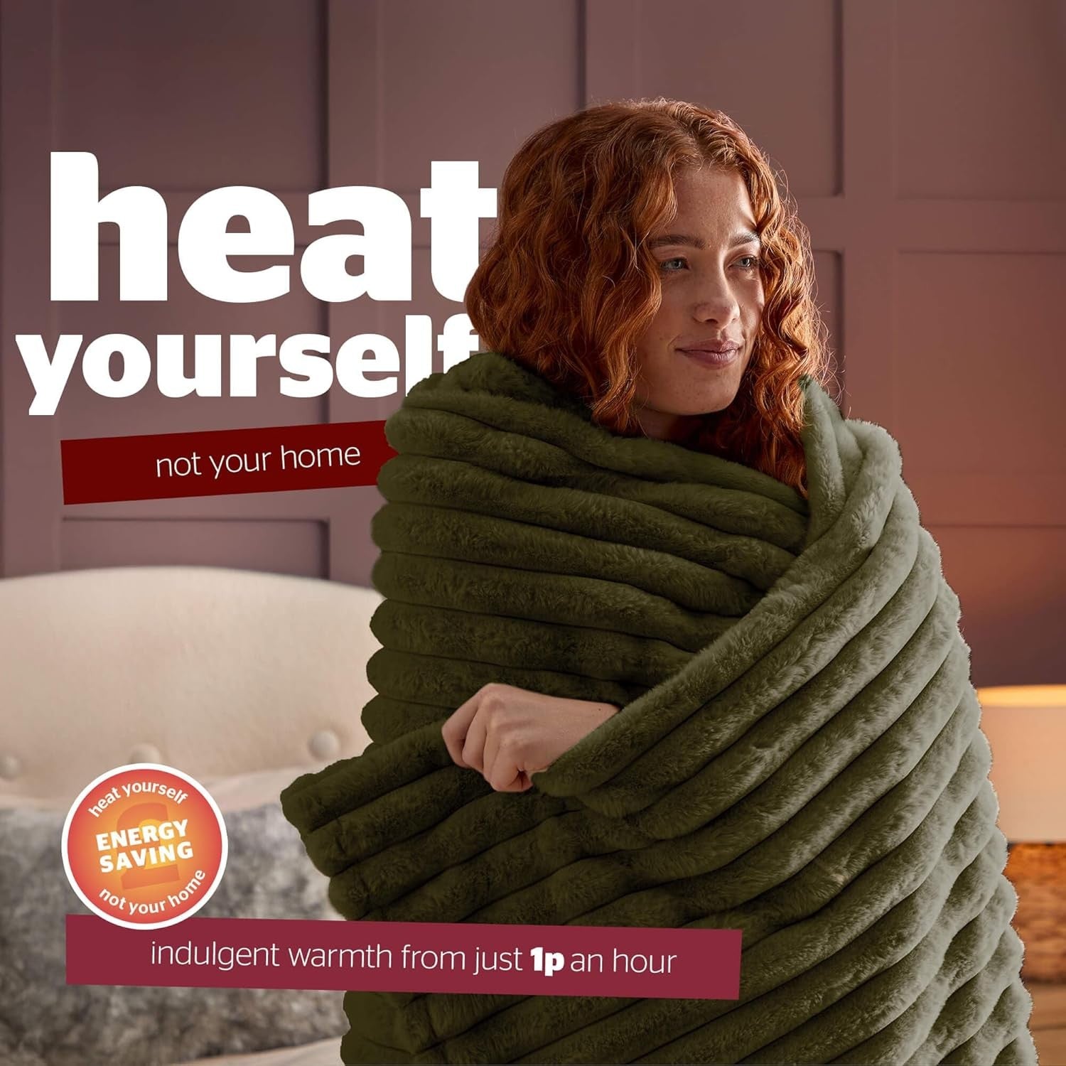 Luxury Heated Throw Blanket Faux Fur Ribbed 9 Heat Settings Washable 120x160cm