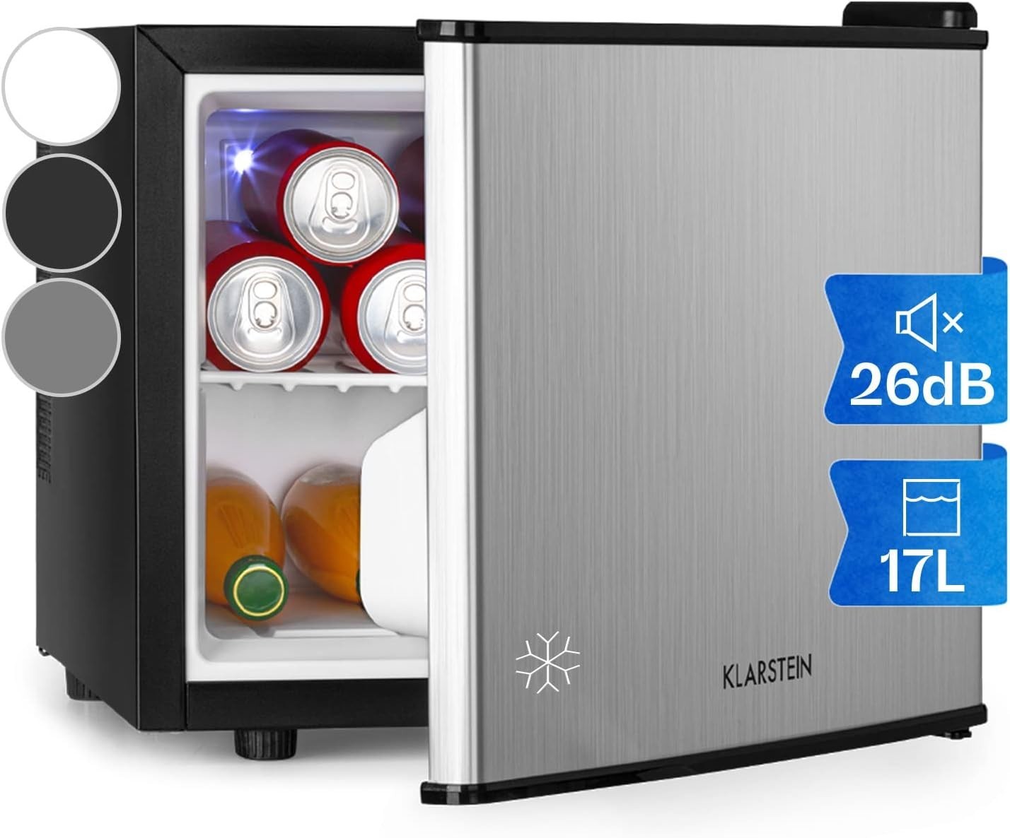 Mini Fridge 17L Compact Cooler Silver Quiet Manual Defrost Bedroom Office