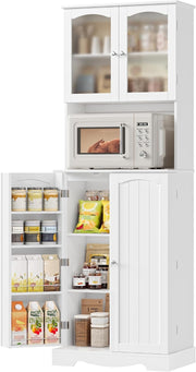 181cm Tall Kitchen Cupboard White 4 Doors Adjustable Shelves Storage Cabinet