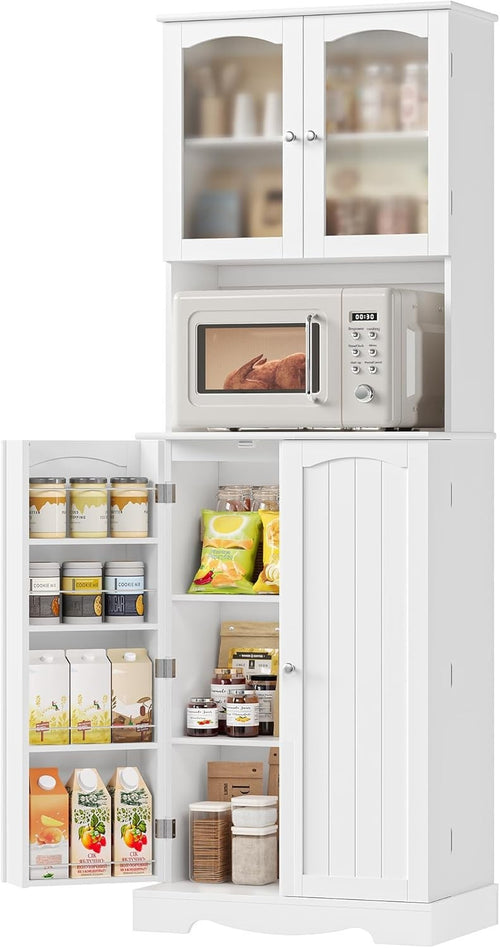181cm Tall Kitchen Cupboard White 4 Doors Adjustable Shelves Storage Cabinet