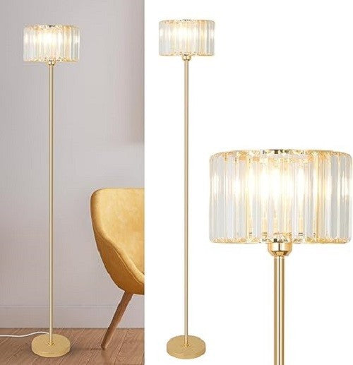 Gold Crystal Floor Lamp Glass Shade Tall Standing Light Living Room Bedroom