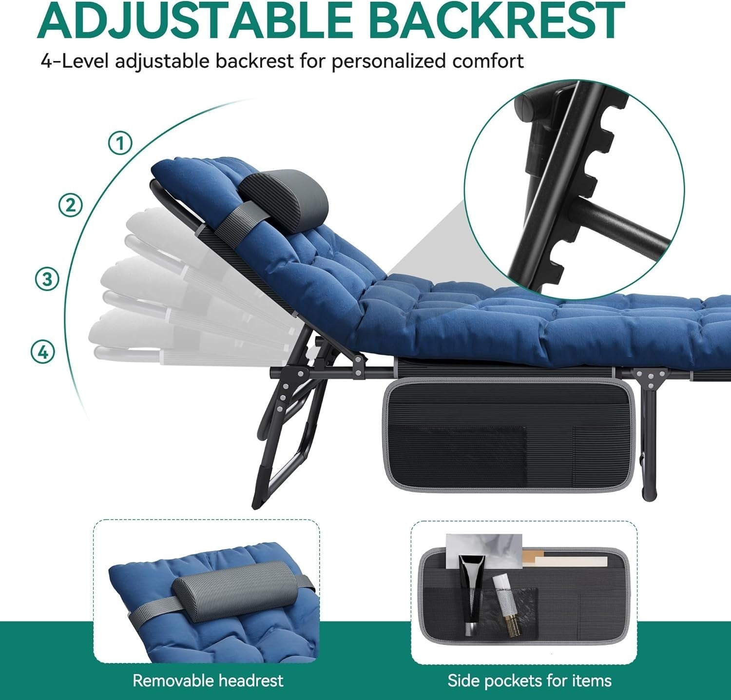 Adjustable Outdoor Sun Lounger Set with Cushions & Headrest - Garden Patio