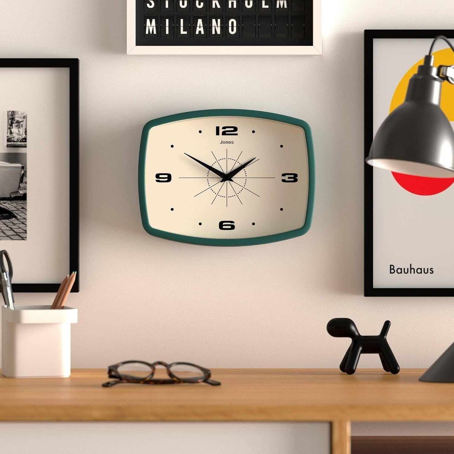 Retro 25cm Wall Clock Rectangle Silent Modern Kitchen Living Room Home Decor