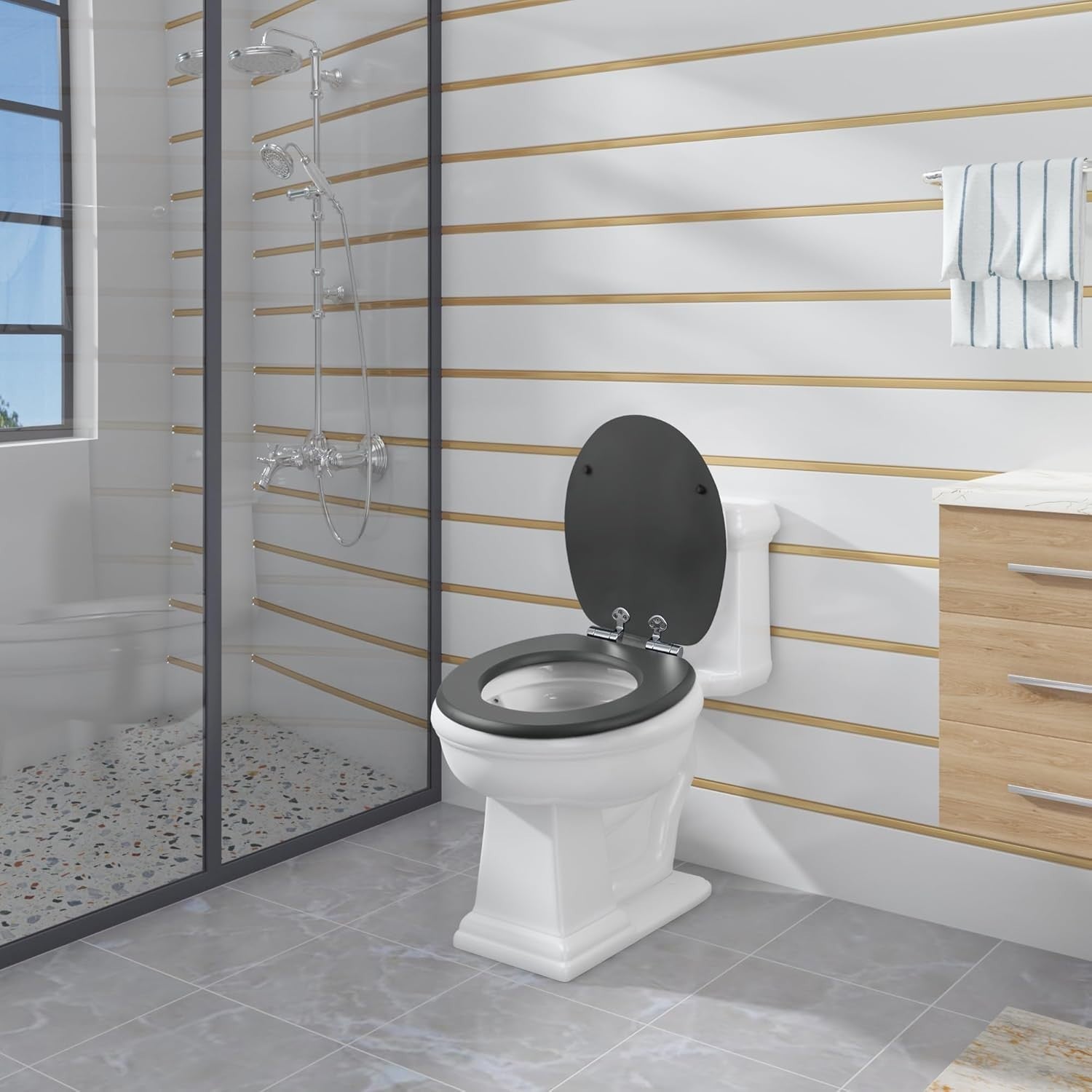 Soft Close O-Shape Toilet Seat MDF Anthracite Quick Release Heavy Duty