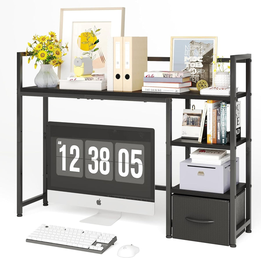 41" Desk Hutch Organizer Shelf with Drawer | 3-Tier Desktop Rack for Monitor 32"